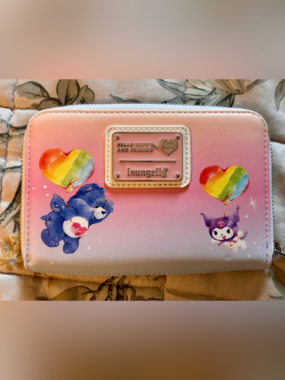 Loungefly Pink Gradient Hello Kitty x Care Bears Zip Wallet